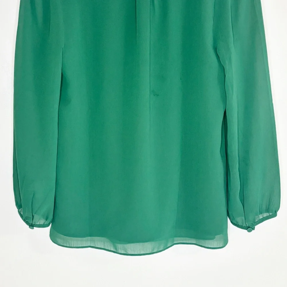 J Crew Chiffon Ruffle Neck 3/4 Sleeves Green Top Sz XS